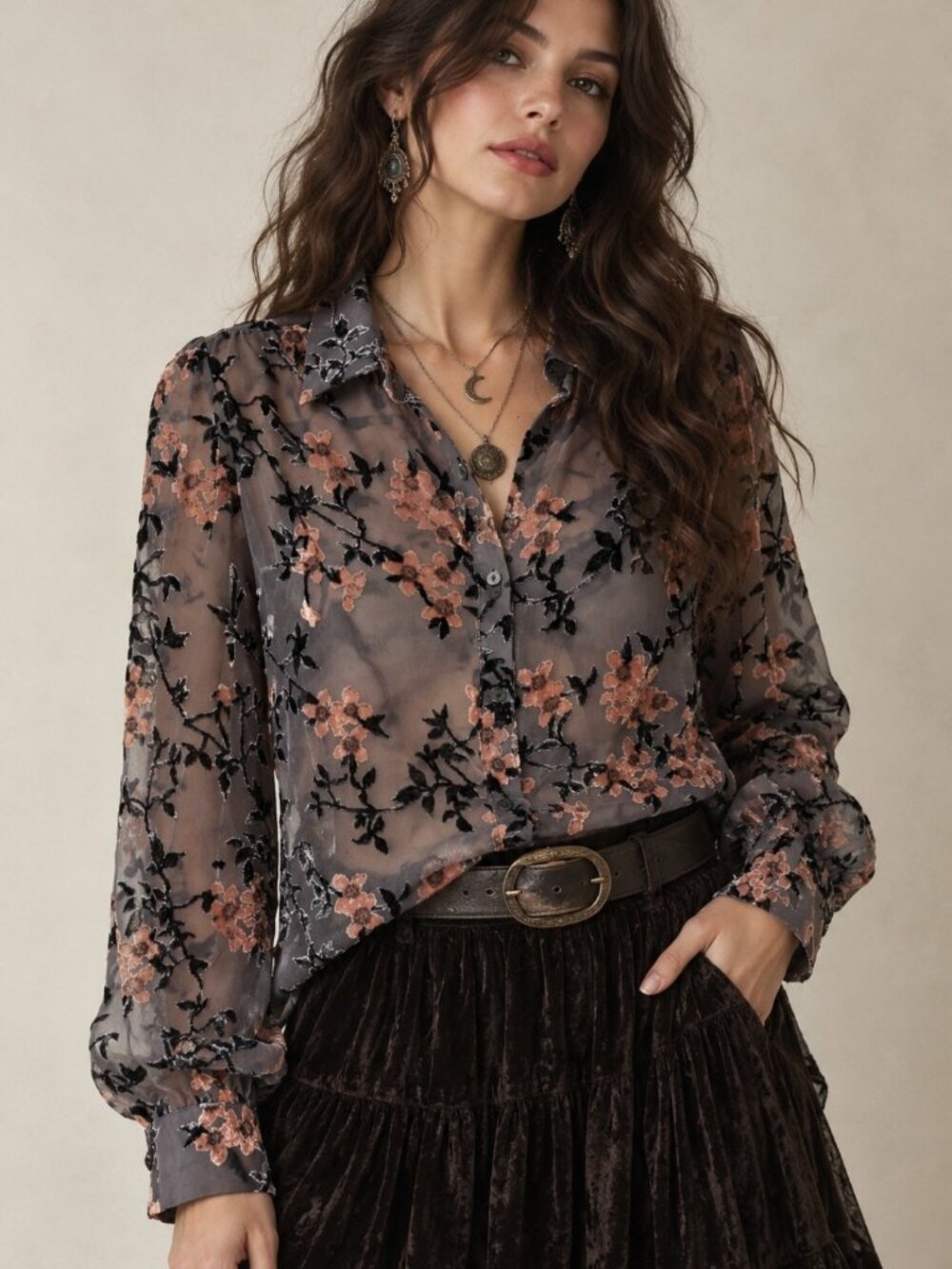 Modcloth Sheer Velvet Burnout Floral Blouse Whimsigoth Fairy Medium